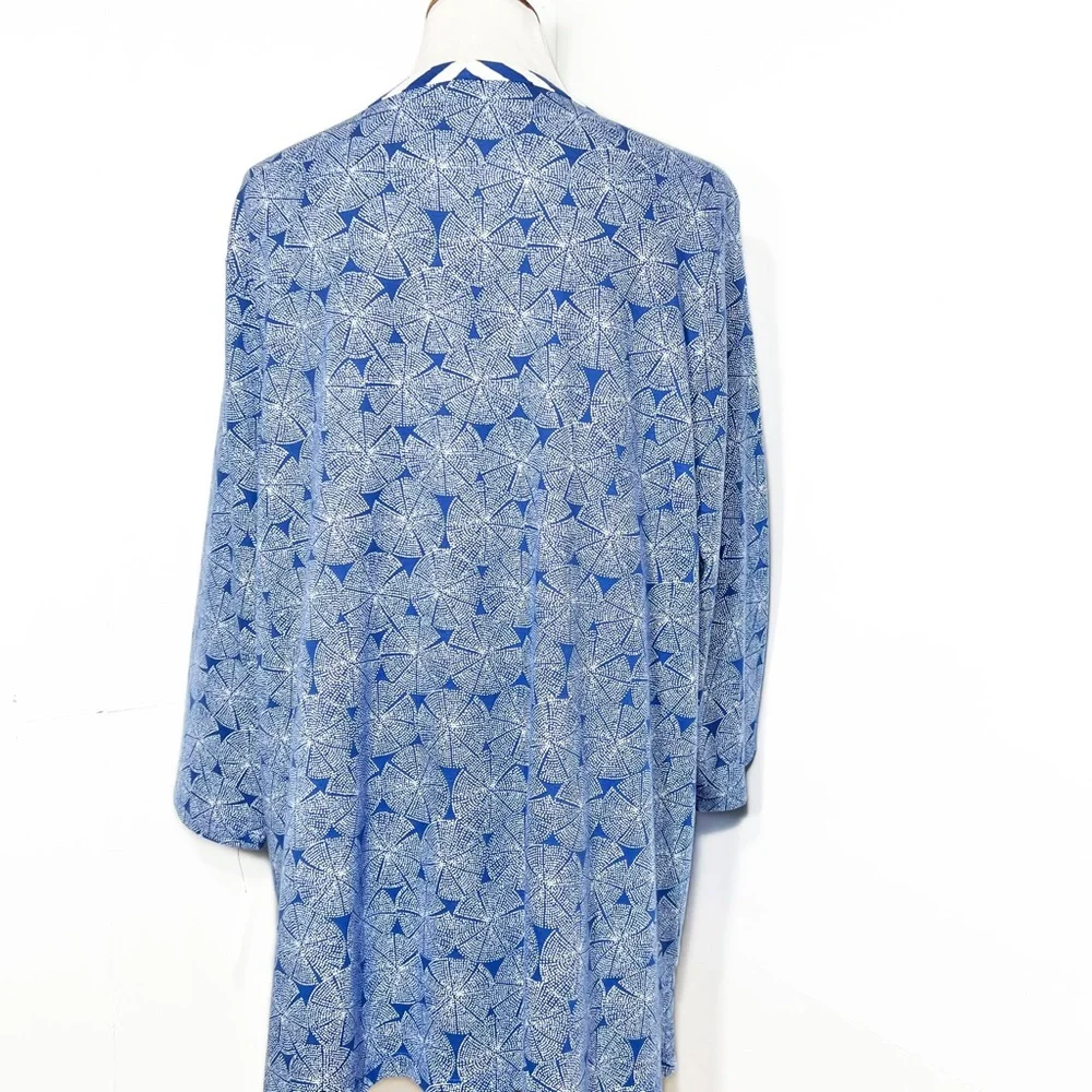 SOLD-NWT Talbots Geometric Striped Blue White V Neck 3/4 Sleeve Pullover Tee - Picture 5 of 9